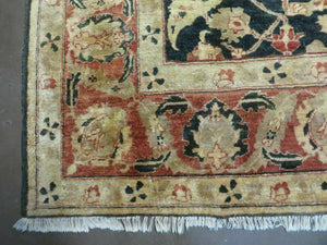 8' X 9' Handmade Pakistan Wool Cotton Rug Peshawar Black Floral Nice # 200C