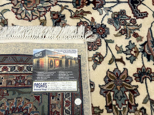Indo Persian Rug 9x12, Allover Floral Pattern, Ivory & Green, Traditional Oriental Carpet
