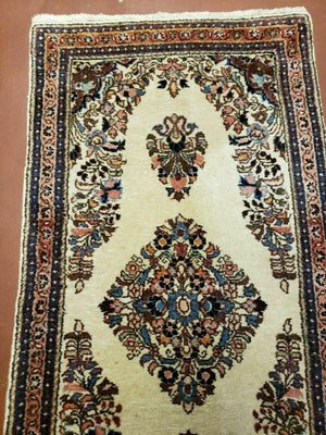 2' 7" X 4' Vintage Handmade Indian Medallion Wool Floral Beige Rug