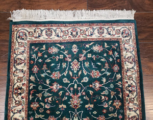 Extra Long Runner Rug 24 ft, Skinny & Long Rug for Hallway Corridor 2.6 x 24 Indo Persian Vintage Wool Rug Green and Cream Handmade Oriental