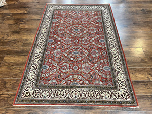 Red Persian Qum Rug 5 x 7.6, Hand Knotted Vintage Wool Fine Carpet 270 KPSI, Floral Allover