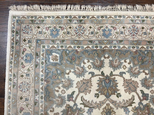 Indo Persian Rug 4x6, Floral Medallion, Beige, Handmade Wool Vintage Carpet 4 x 6 ft