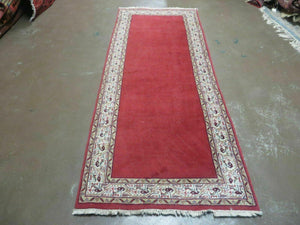 2' 8" X 7' Vintage Handmade India Wool Runner Rug Nice Red Organic Colors