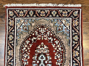 Indo Persian Runner Rug 2.8 x 14.8, Long Indo Kirman Hallway Rug, Red Floral Wool Vintage Handmade Oriental Runner