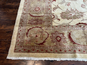 Large Peshawar Rug 11x14, Vintage Beige Chobi Carpet, Allover Floral Design, Hand Knotted, Wool, Room Sized Rug for Living Room Dining Room