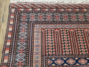 Vintage Turkoman Bokhara Rug 4x6, Four Seasons Pakistan Bukhara Turkmen Engsi Yamud Carpet, Fine Tribal Rug, Wool, Hand-Knotted, Brown, Nice