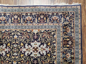 Navy Blue Persian Kashan Rug, Hand-Knotted, Wool, 4' 8" x 7' 4", Pair B