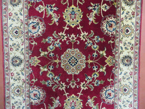 2' 8" X 6' Vintage Handmade Wool India Floral Oriental Short Runner Rug Red