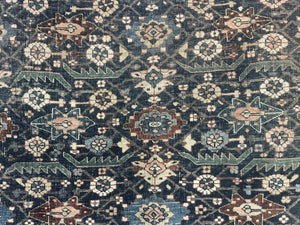 Antique Persian Bidjar Rug 8x15 – Navy Blue, Herati Pattern, Early 20th Century