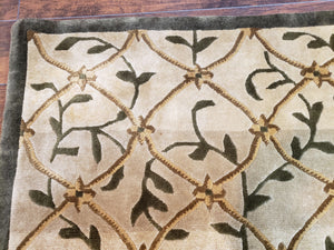 Vintage Tibetan Nepalese Area Rug 9x12, Wool Hand-Knotted, Beige Nepali Soft Pile Carpet, 9 x 12 Living Room Modern Dining Room Rug