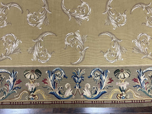 Vintage Aubusson Flatweave Area Rug 9x12, Aubusson Weave, Wool, Beige, Handmade, French European Design, 8'9" x 11'9"