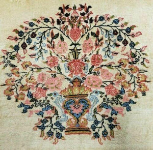 2' 7" X 3' 6" Antique Rug Hand Knotted Pictorial Wool Oriental Flowers