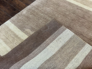 Indo Gabbeh Rug 5x8, Contemporary Wool Stripped Modern Area Rug, Hand Knotted Medium Sized Carpet