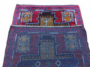 2' 10" X 4' 9" Vintage Handmade Tribal Wool Rug Balouchi Rug Afghan Rug Red Blue