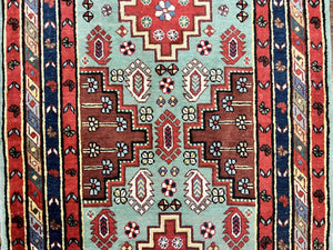 Colorful Turkish Rug 3x6, Geometric Heriz Oriental Carpet, Wool Hand Knotted Vintage Carpet, Oriental Rug 3 x 6