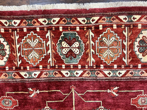 Persian Bidjar Rug 9x13, Wool Hand Knotted Vintage Carpet, Red Oriental Rug, Handmade Rug, Large 9 x 13 Room Size Rug