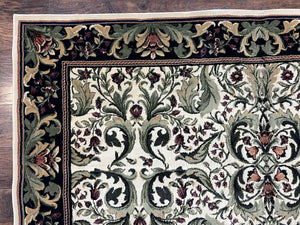 Oriental Rug 8x11, Floral Pattern, Ivory and Black