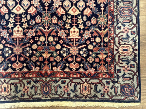 Indo Persian Runner Rug 2.8 x 12, Navy Blue, Floral, Fine 270 KPSI