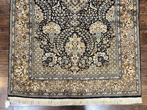 Pak Persian Rug 5x7, Wool Hand Knotted Vintage Fine Oriental Carpet, Birds, Floral Medallion, Traditional Oriental Rug, Dark Blue