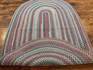 American Oval Braided Rug 5x8, Vintage Multicolor Handmade Wool 5 x 8 Carpet