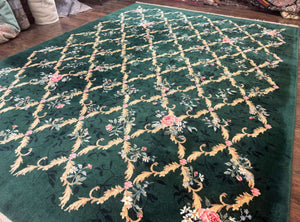 Karastan Garden of Eden Rug 8.8 x 11.8, Green Savonnerie 509/1733, Wool