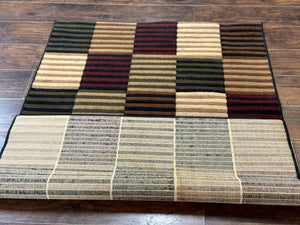 Vintage Power Loomed Rug 3.6 x 5, Brown Beige Black Tan, Box Design