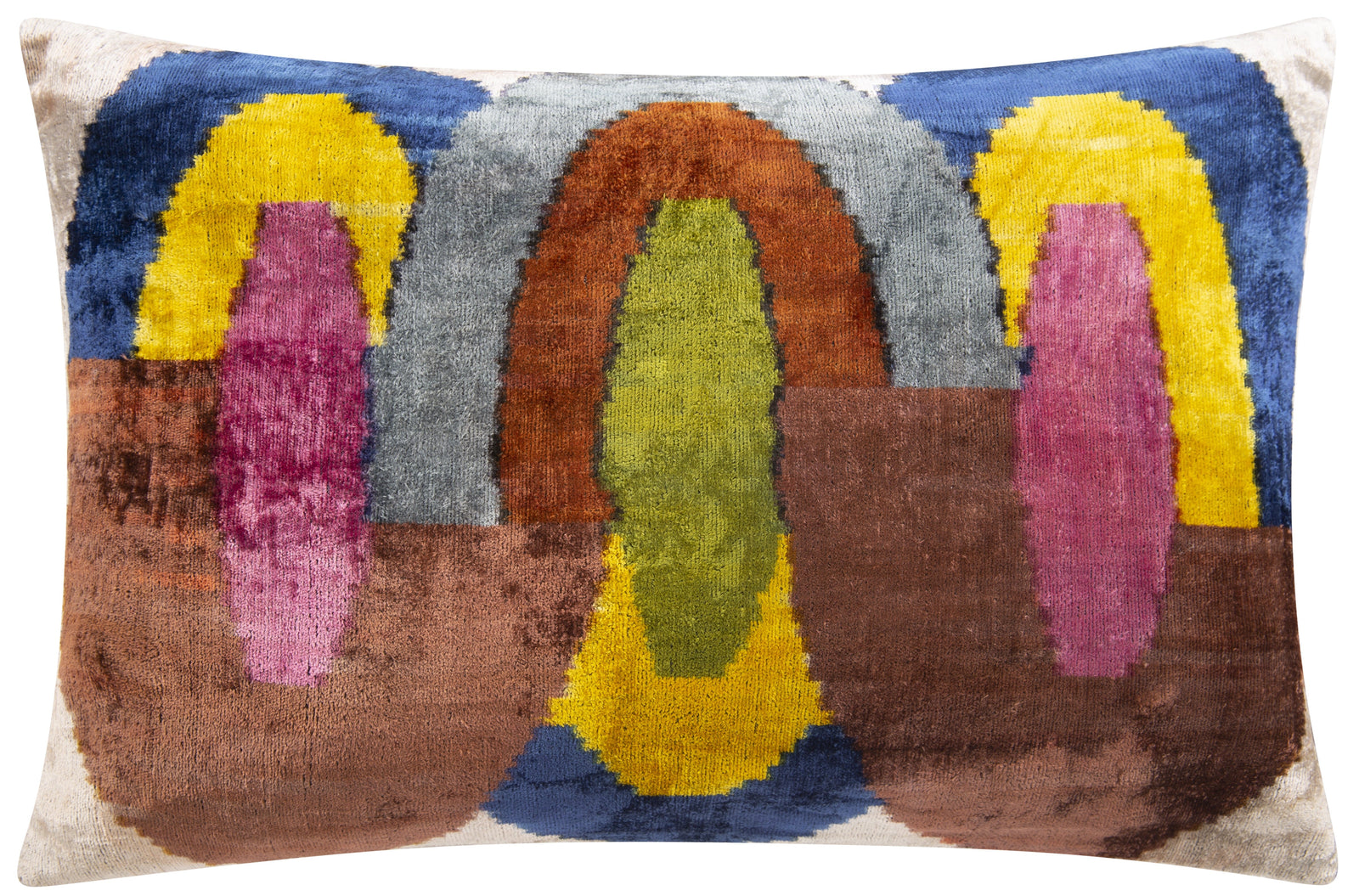 Handmade Silk Velvet Throw Pillow - 16x24 with Premium Down Feather Insert, Hidden Zipper - Colorful Abstract Design for Modern Decor