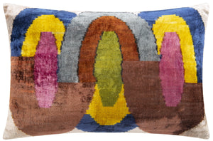 Handmade Silk Velvet Throw Pillow - 16x24 with Premium Down Feather Insert, Hidden Zipper - Colorful Abstract Design for Modern Decor