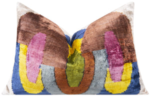 Handmade Silk Velvet Throw Pillow - 16x24 with Premium Down Feather Insert, Hidden Zipper - Colorful Abstract Design for Modern Decor