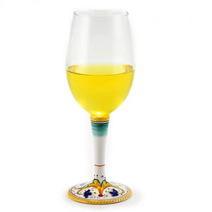 DERUTA STEMWARE: Pinot Glass on Hand Painted Ceramic Base PERUGINO Design
