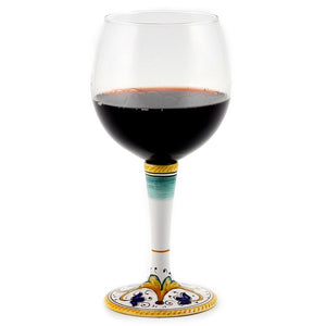 DERUTA STEMWARE: Burgundy Balloon Glass on Hand Painted Ceramic Base PERUGINO Design