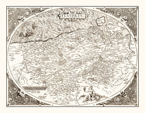 Vintage Map of Flanders, Belgium 1570