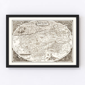 Vintage Map of Flanders, Belgium 1570