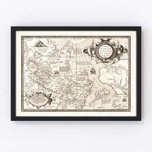 Vintage Map of Russia, Japan & China 1570