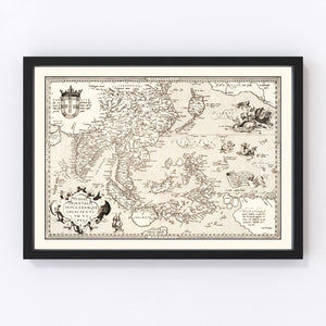 Vintage Map of India, Japan, China & Indonesia 1570