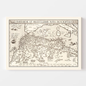 Vintage Map of North Africa & the Mediterranean Sea, 1570