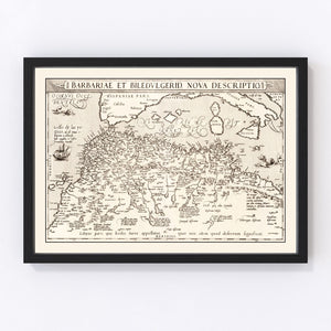 Vintage Map of North Africa & the Mediterranean Sea, 1570