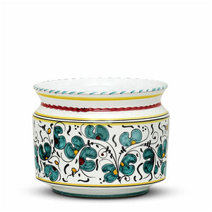 ORVIETO GREEN ROOSTER: Cylindrical Cover Pot - Cachepot Planter (Small)