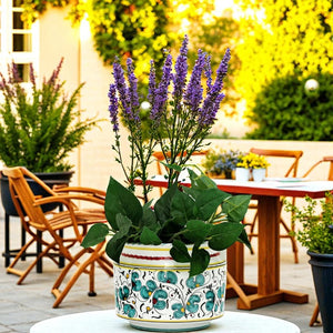 ORVIETO GREEN ROOSTER: Cylindrical Cover Pot - Cachepot Planter (Small)