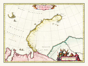Vintage Map of Nova Zembla, 1665