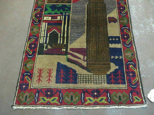 3' X 4' New Vintage Handmade Afghan Balouch Tribal Wool Pictorial Rug # 281