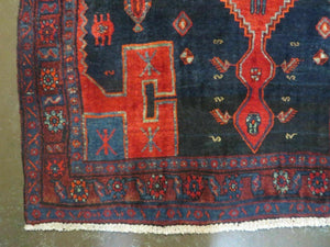 4' 6" X 8' 2" Antique Handmade India Tribal Geometric Wool Rug Red Blue # 129