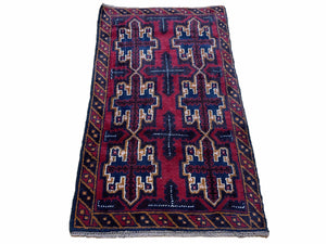 2' 7" X 4' 6" Vintage Handmade Tribal Wool Rug Balouchi Rug Afghan Rug Red Blue