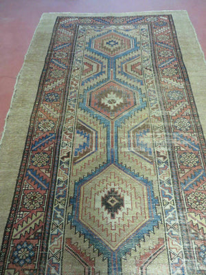 3'4" X 12' Antique Hand Made Turkish Wool Rug Runner Carpet Camel Hair Nice