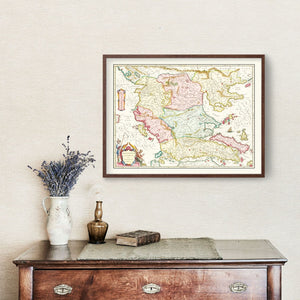 Vintage Map of Macedonia & Greece 1665