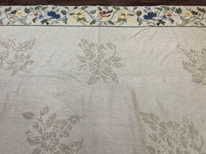 Spanish Needlepoint Rug 9x14, Floral, European Design, Handmade, Vintage Needlepoint Carpet, Room Sized Wool Rug
