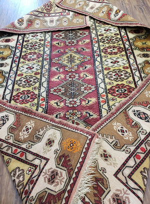 Turkish Caucasian Rug 4x7, Wool Turkish Talish Carpet, Geometric Rug