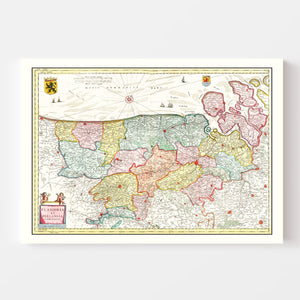 Vintage Map of Flanders & Zeeland Belgium 1665