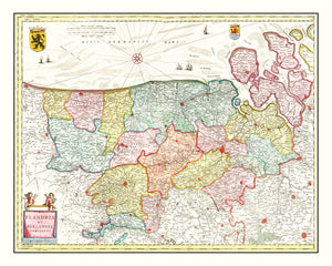 Vintage Map of Flanders & Zeeland Belgium 1665
