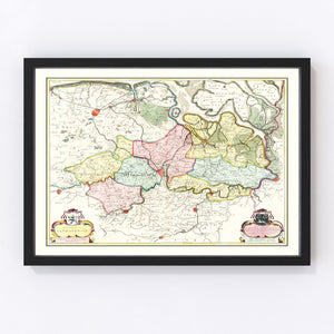 Vintage Map of the Ghent Area of Belgium 1665
